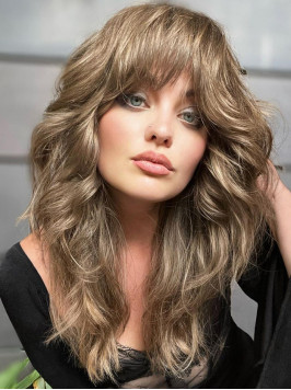 Long 16" Wavy Remy Human Hair With Bangs Lace...