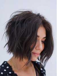 Real Hair Wigs Short Capless Layered Black 10" Wavy Wigs