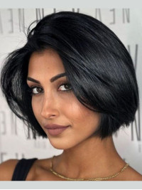 Black Bob Wig 10" Straight Lace Front Remy Human Hair Wigs