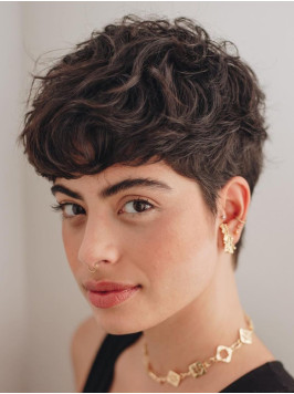 Short Curly Wigs Remy Human Hair Brown Boycuts 6&q...