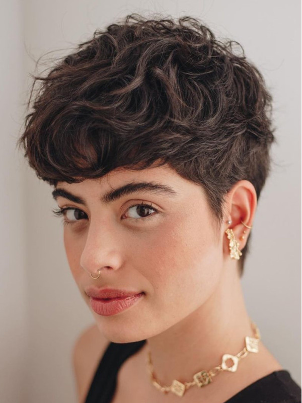 Short Curly Wigs Remy Human Hair Brown Boycuts 6" Wigs