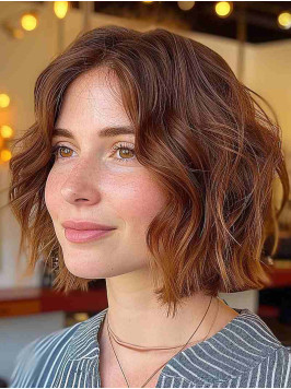 12" Wavy Without Bangs Chin Length Auburn Wig...