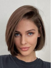 Brown Bob Wig 10" Remy Human Hair Straight Wigs