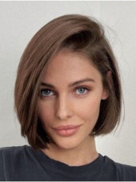 Brown Bob Wig 10" Remy Human Hair Straight Wi...
