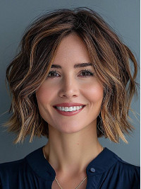 12" Wavy Ombre/2 Tone Without Bangs Capless Chin Length Wigs