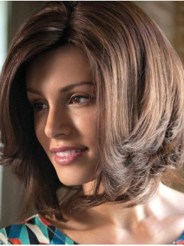 Bobs Remy Human Hair Brown Wavy Handmade Wigs