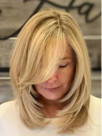 Lace Wigs With Bangs Shoulder Length 14" Blonde Remy Human Hair Wigs