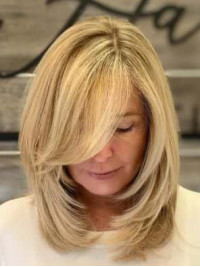 Lace Wigs With Bangs Shoulder Length 14" Blonde Remy Human Hair Wigs