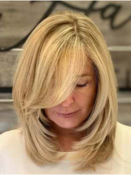 Lace Wigs With Bangs Shoulder Length 14" Blon...