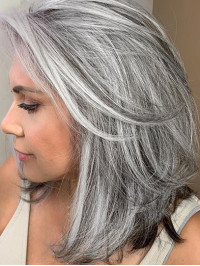 Bobs 14" Wavy Shoulder Length Grey Human Hair Wigs For Women