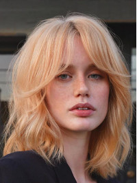 Human Hair Lace Wigs Ombre/2 Tone With Bangs 12" Shoulder Length Straight Wigs