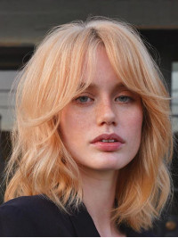 Human Hair Lace Wigs Ombre/2 Tone With Bangs 12" Shoulder Length Straight Wigs