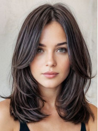 Lace Wig 14" Remy Human Hair Monofilament Layered Shoulder Length Black Wigs