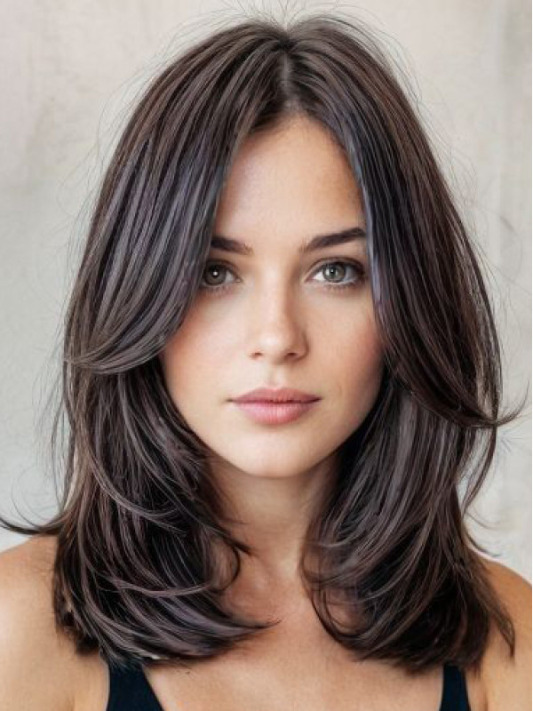 Lace Wig 14" Remy Human Hair Monofilament Layered Shoulder Length Black Wigs