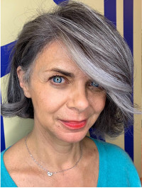 Bobs 10" Wavy Chin Length Grey Human Hair Wigs For Ladies