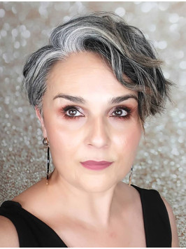 Layered 6" Wavy Short Grey Human Hair Lace Fr...