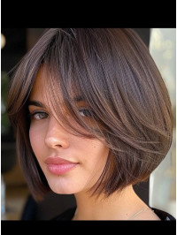 Brown Bob Wig Chin Length Remy Human Hair Monofilament Straight 10" Wigs