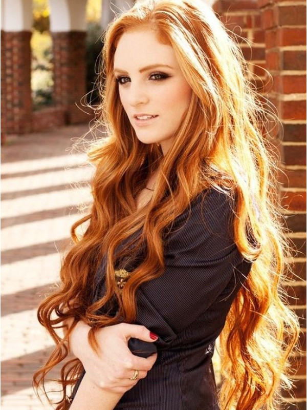 Top Long Wavy Hand Tied Copper Wigs 26 Inch