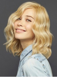 Shoulder Length Wavy Blonde Synthetic Capless Wig