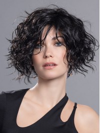 Black Curly Bob Lace Front Chin Length Wigs