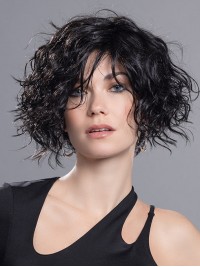 Black Curly Bob Lace Front Chin Length Wigs