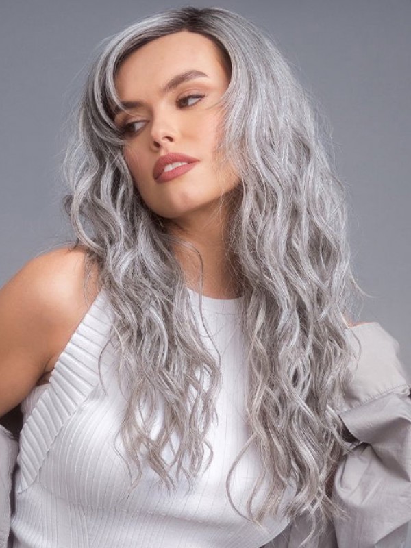 Long Charming Wavy Grey Synthetic Wigs