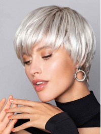 6" Short Cropped Hair Capless Straight Grey Wigs