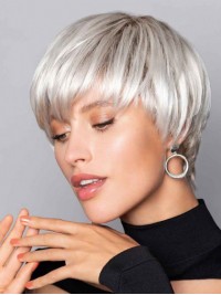 6" Short Cropped Hair Capless Straight Grey Wigs