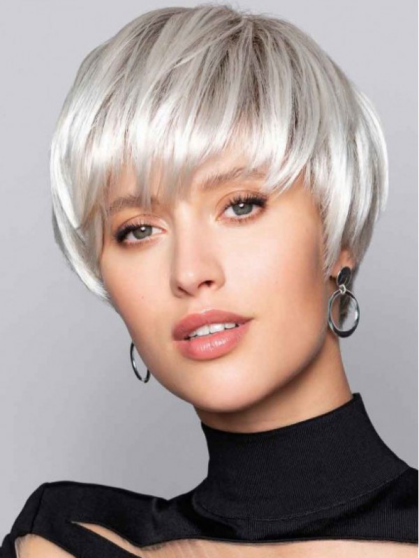 6" Short Cropped Hair Capless Straight Grey Wigs