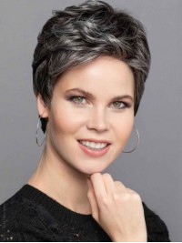 Short  Lace Front Wigs Grey 6" Silver Straight Wigs