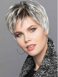 Ladies Capless Wigs Boycuts 6" Grey Straight Synthetic Wigs