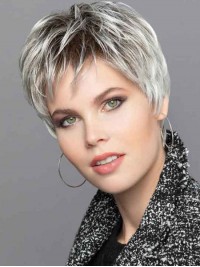 Ladies Capless Wigs Boycuts 6" Grey Straight Synthetic Wigs