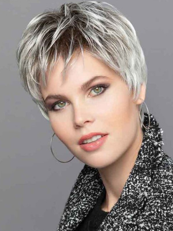 Ladies Capless Wigs Boycuts 6" Grey Straight Synthetic Wigs