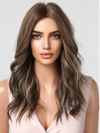 Long Brown With Highlights Wig Wavy Capless Synthetic Wigs For Daily