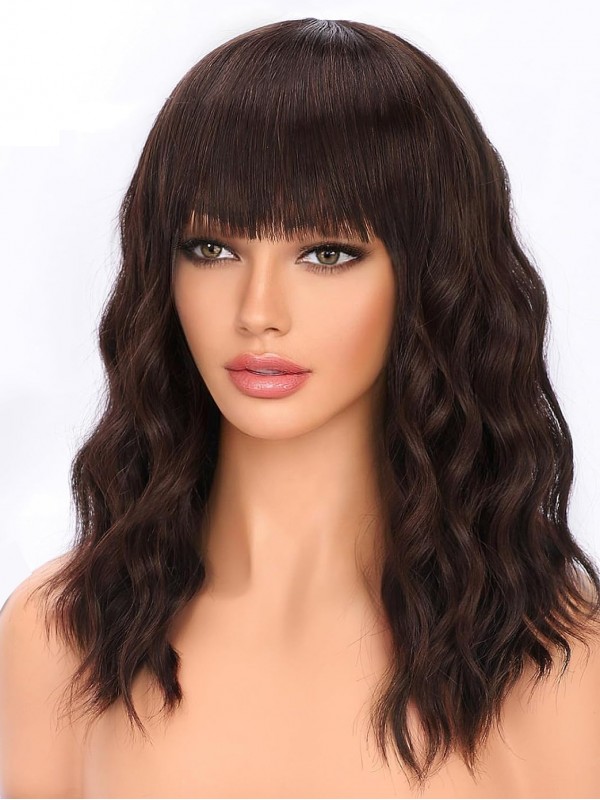 Charming 16" Chocolate Brown Bob Wavy Synthetic Wigs