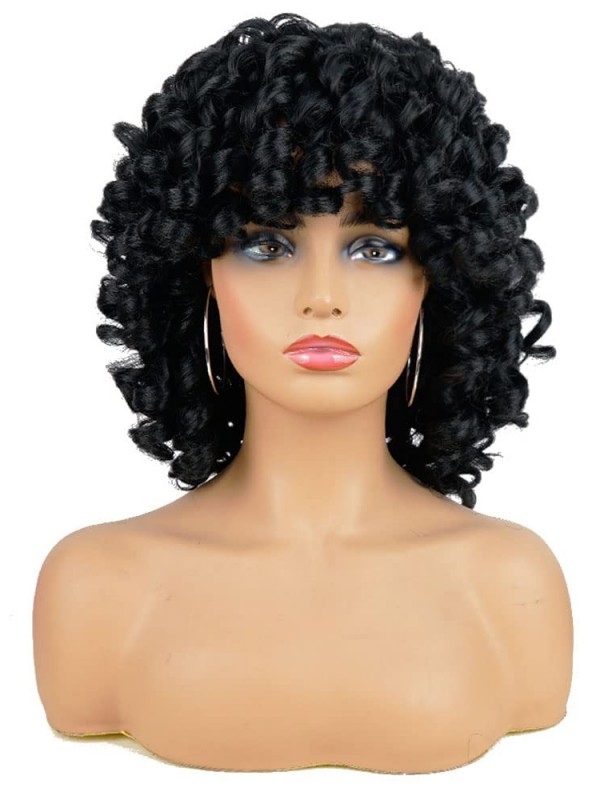 Fluffy Natural Short Curly Synthetic Wigs For Black Women