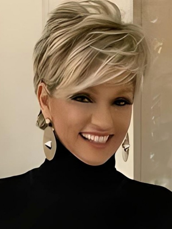 Pixie Layered Short Blonde Mixed Brown Synthetic Wigs