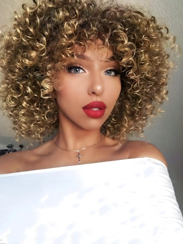 12" Classic Curly Brown Mixed Blonde Synthetic Wigs