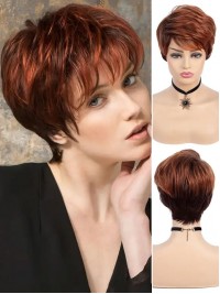 Natural Short Pixie Cut Wig With Bangs Synthetic Wigs