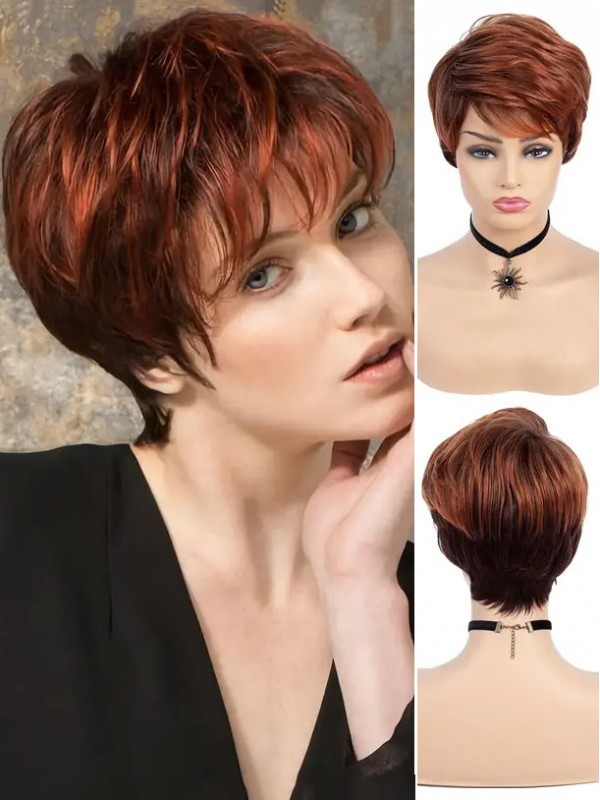 Natural Short Pixie Cut Wig With Bangs Synthetic Wigs