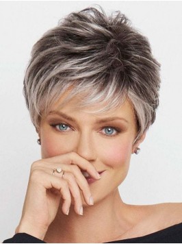 Trendy 6" Lace Front Grey Pixie Synthetic Wig...