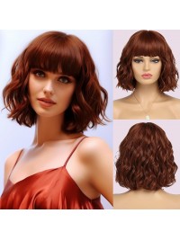 Auburn Medium Length Wavy Synthetic Bob Wigs