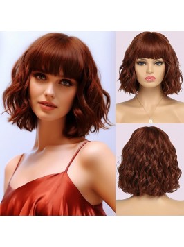 Auburn Medium Length Wavy Synthetic Bob Wigs