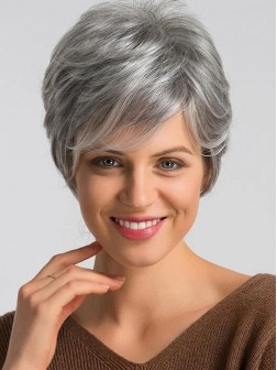 Short Grey Layered Capless Synthentic Wigs
