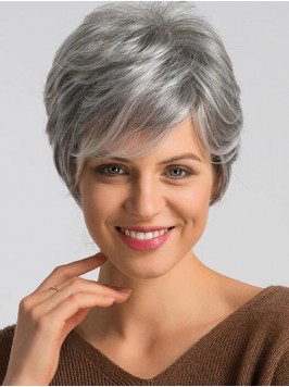 Short Grey Layered Capless Synthentic Wigs