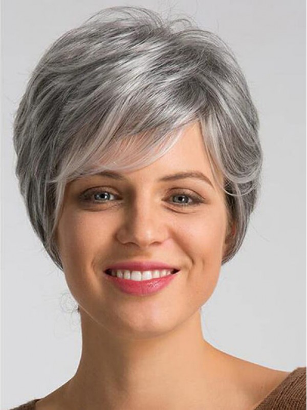 Short Grey Layered Capless Synthentic Wigs