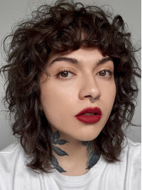 12" Black Synthetic With Bangs Chin Length Curly Wigs
