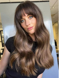 20" Lace Front Brown With Bangs Long Wigs For Women