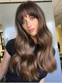 20" Lace Front Brown With Bangs Long Wigs For Women