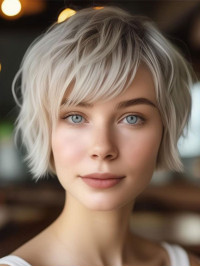 Synthetic 8" Short Straight Platinum Blonde Lace Wigs